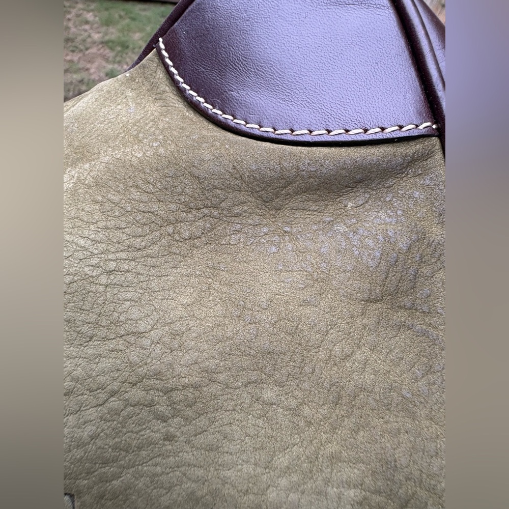Dooney & Bourke 19745 Series Olive Green Suede and Brown Leather Hobo Purse - Picture 16 of 16